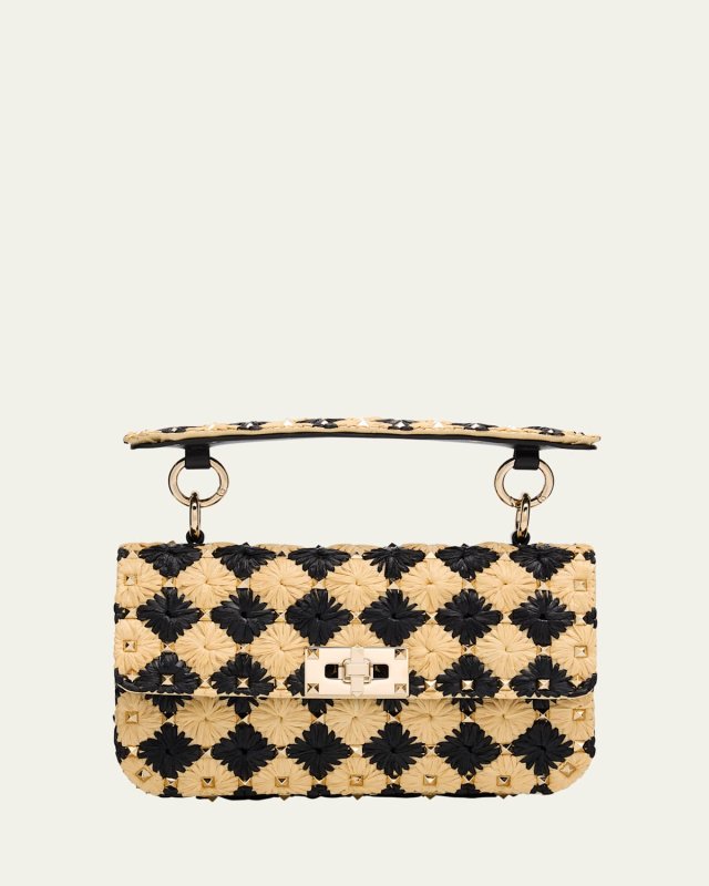 Rockstud Checkered Woven Shoulder Bag